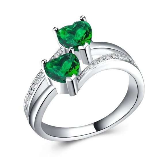 ✨925 Silver Plated Green Heart Cut Emerald Exquisite Ring, GPMB1527 - Picture 1 of 3